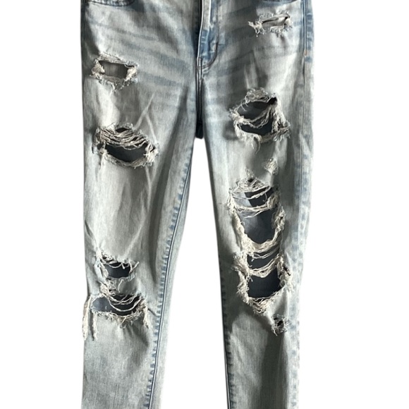 American Eagle Blue Skinny Distressed Super Hi-Rise Jeans - Picture 3 of 7